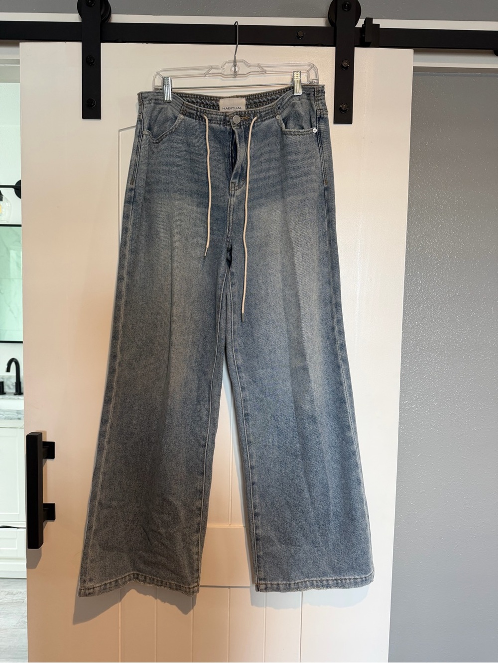 Habitual Wide Leg Women's Jeans in Light Wash - Drawstring Waist